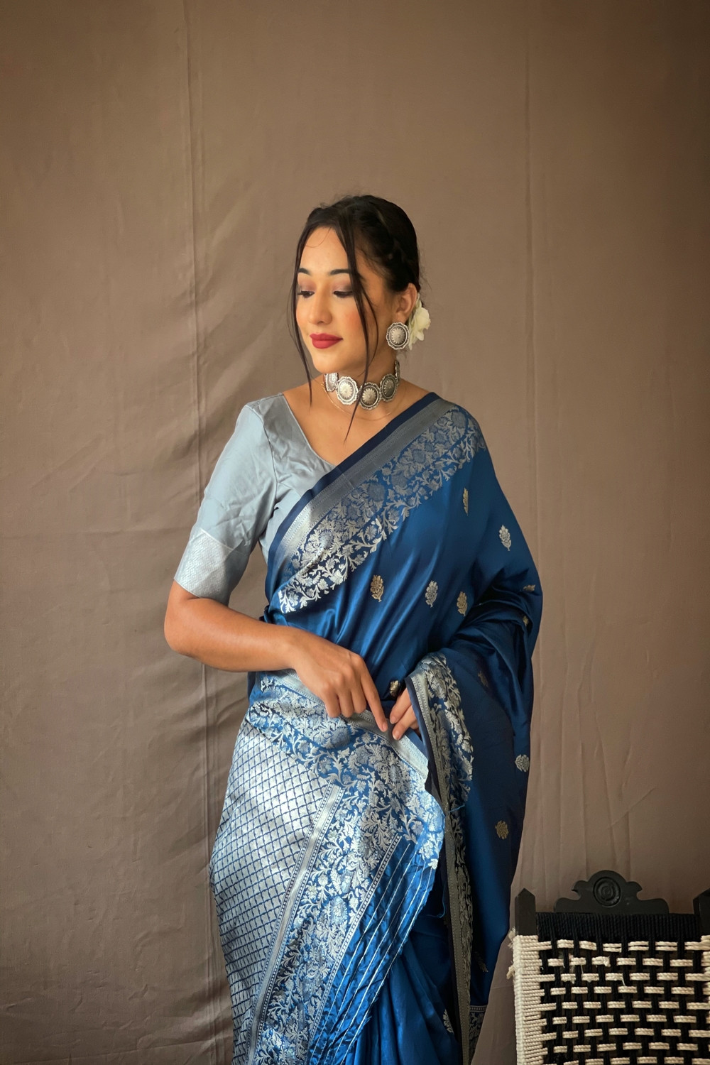 Gold & Silver Zari Woven Soft Silk Saree with Rich Pallu -  Blue