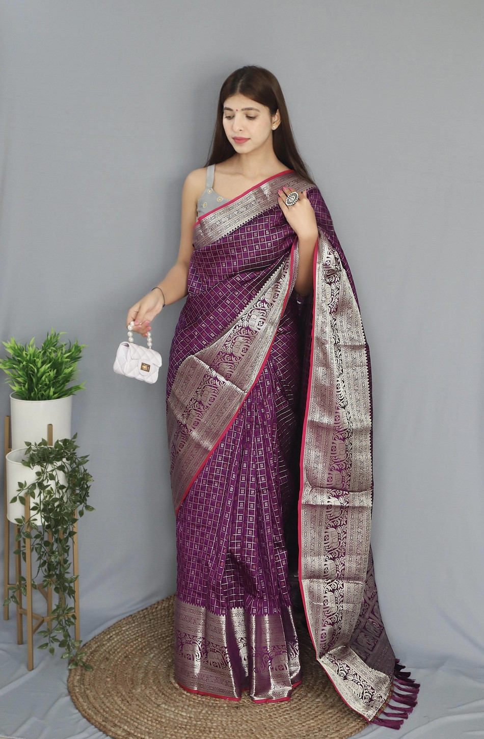 Soft Silk saree With Silver Zari woven broder and Rich Pallu - Purple