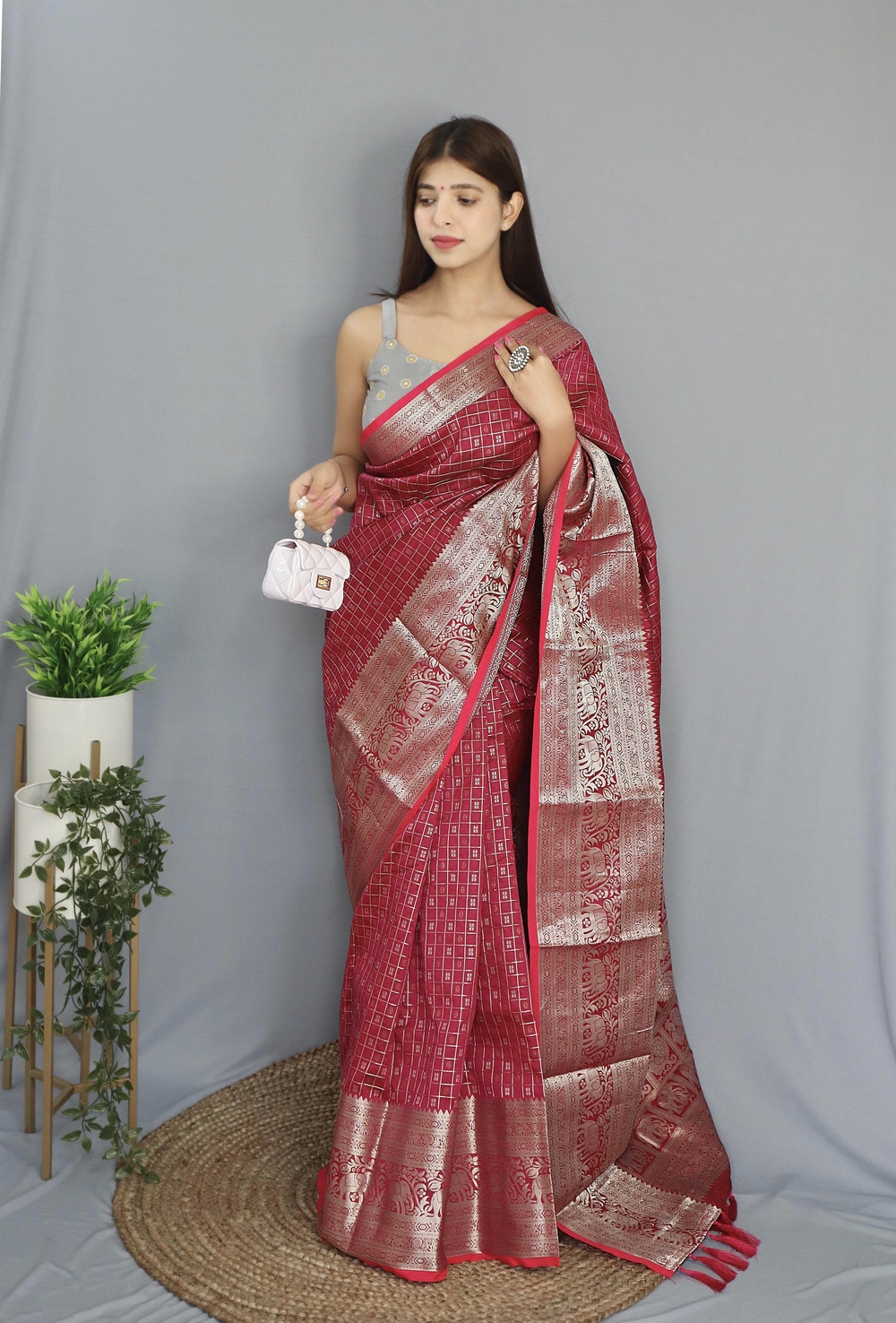Soft Silk saree With Silver Zari woven broder and Rich Pallu - Red