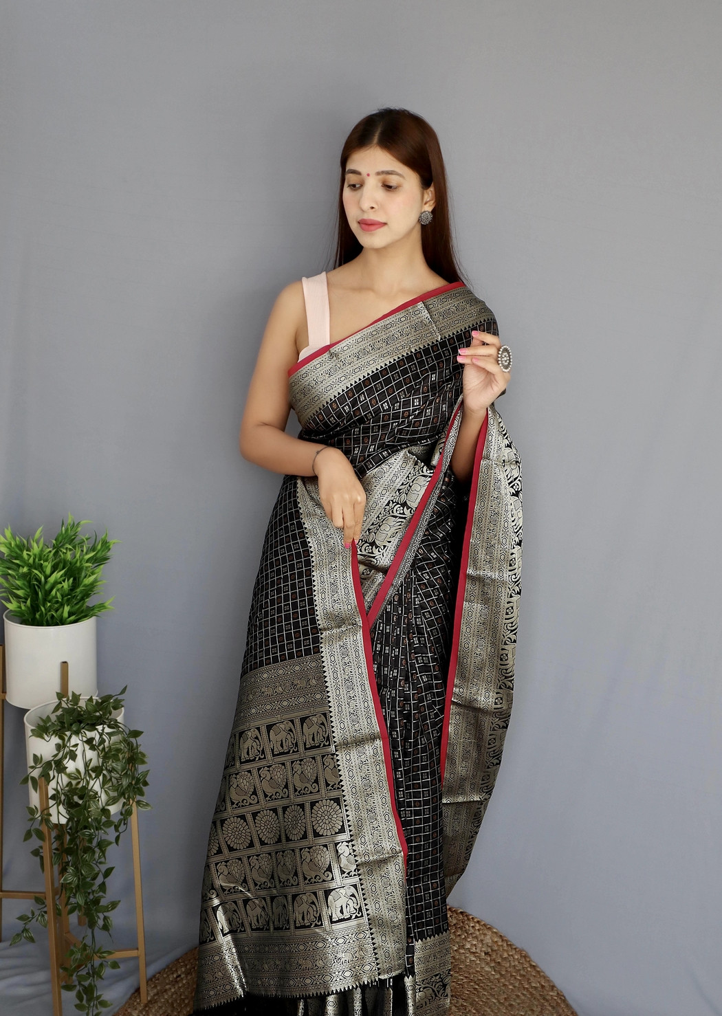 Soft Silk saree With Silver Zari woven broder and Rich Pallu -Black