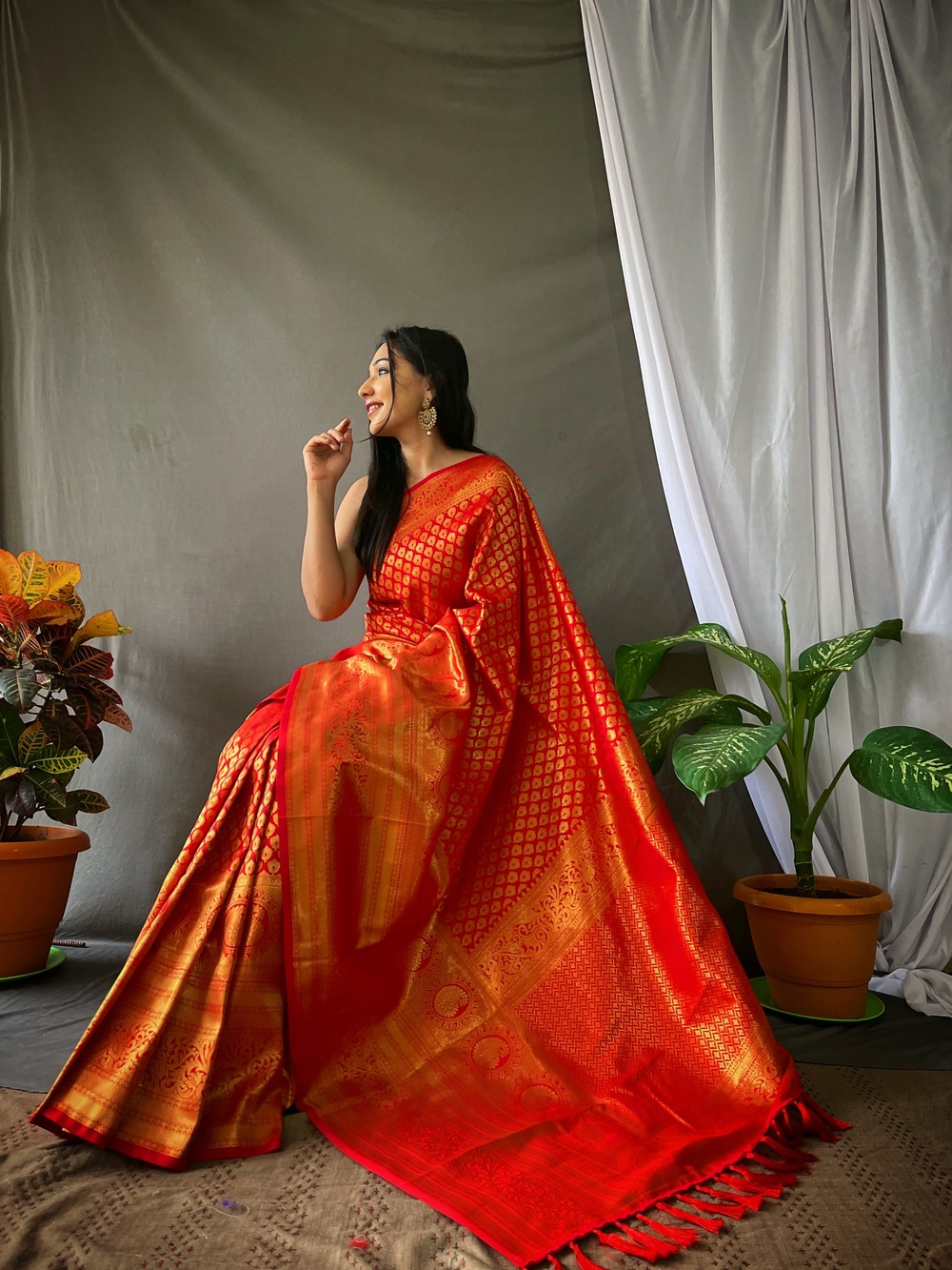 Pure Kanjeevaram Silk Gold Zari woven saree - Red
