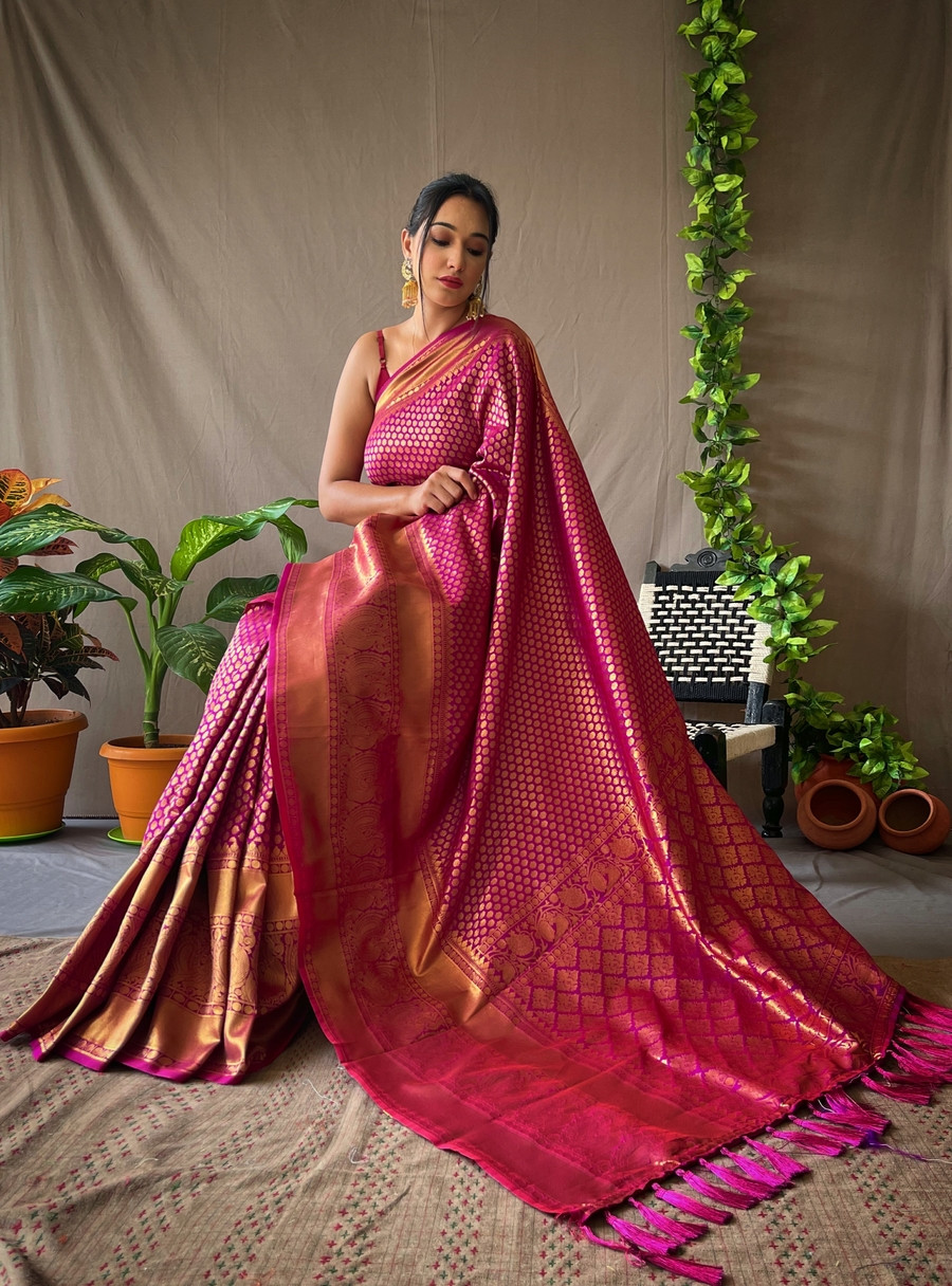 Pure Kanjeevaram Silk Gold Zari woven saree - Purple