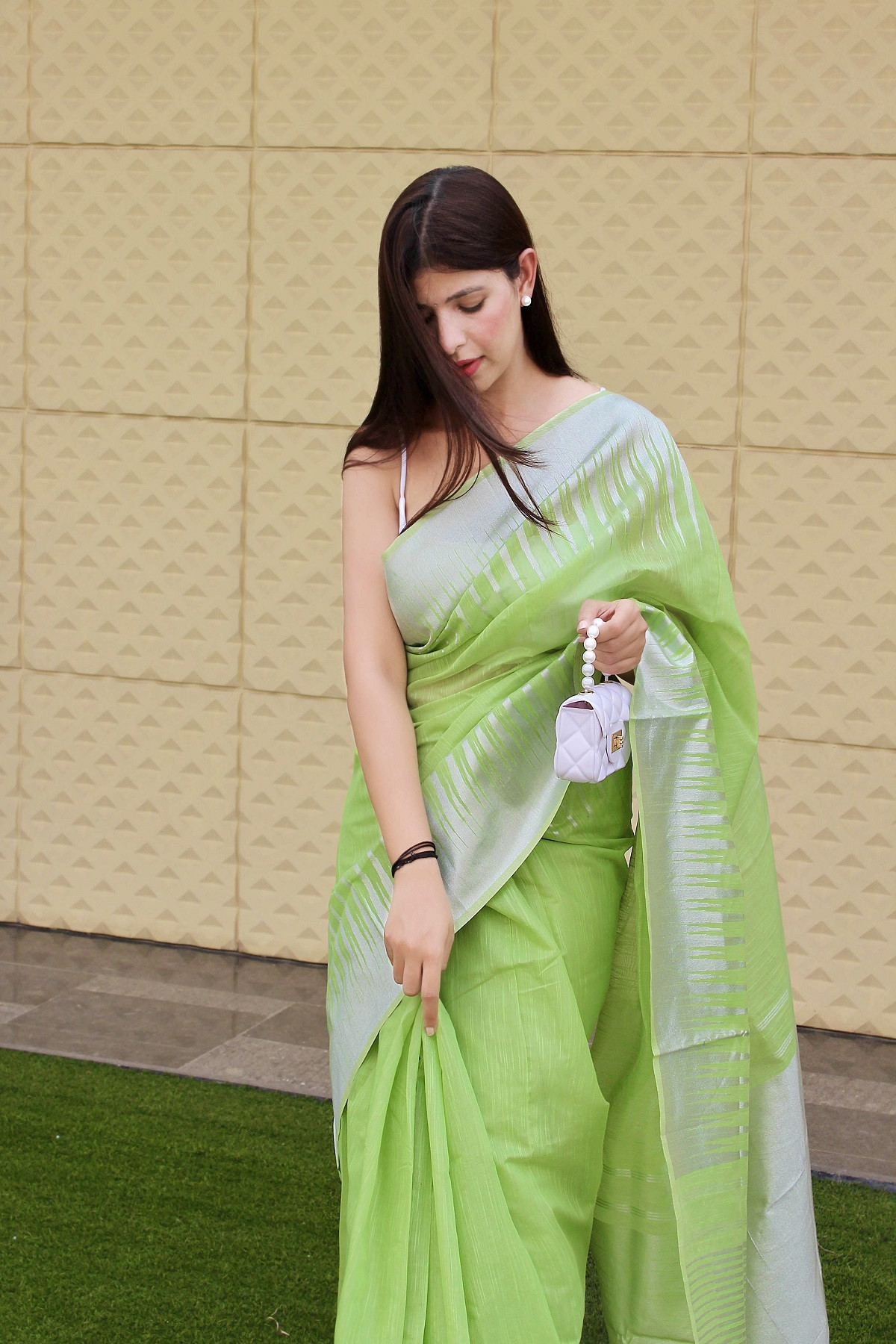 Pure Cotton Saree with Copper Zari woven motif and Pallu - Green