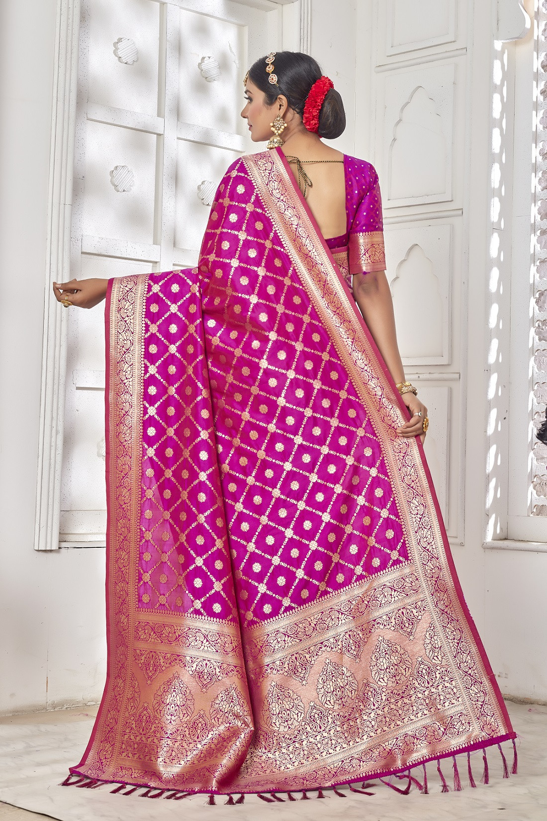  Banarasi silk saree with Gold zari Woven border & Rich Pallu - Purple
