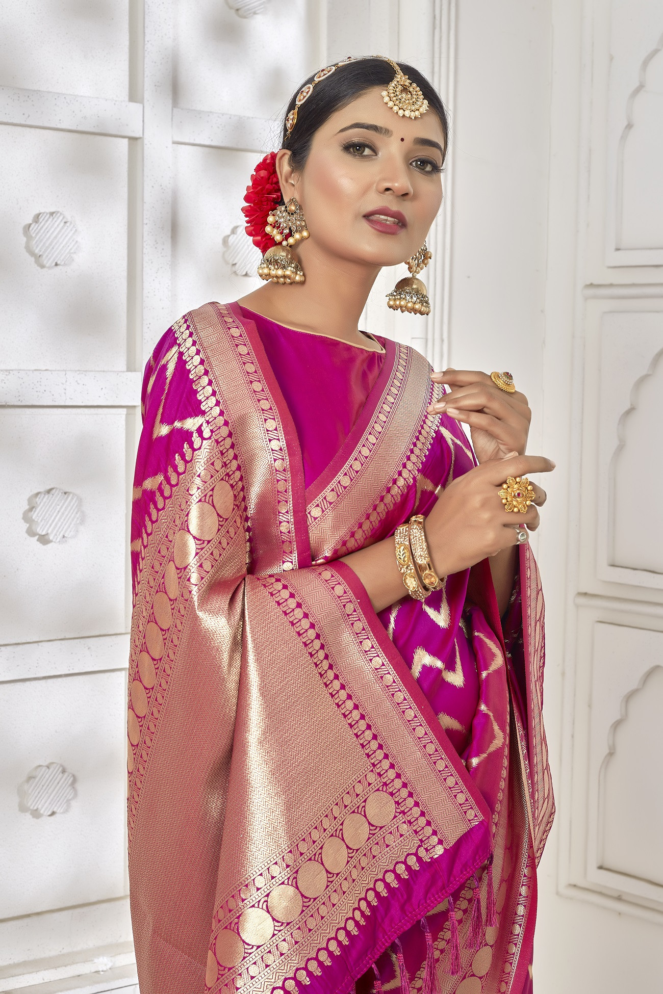  Banarasi silk saree with Gold zari Woven border & Rich Pallu -Purple