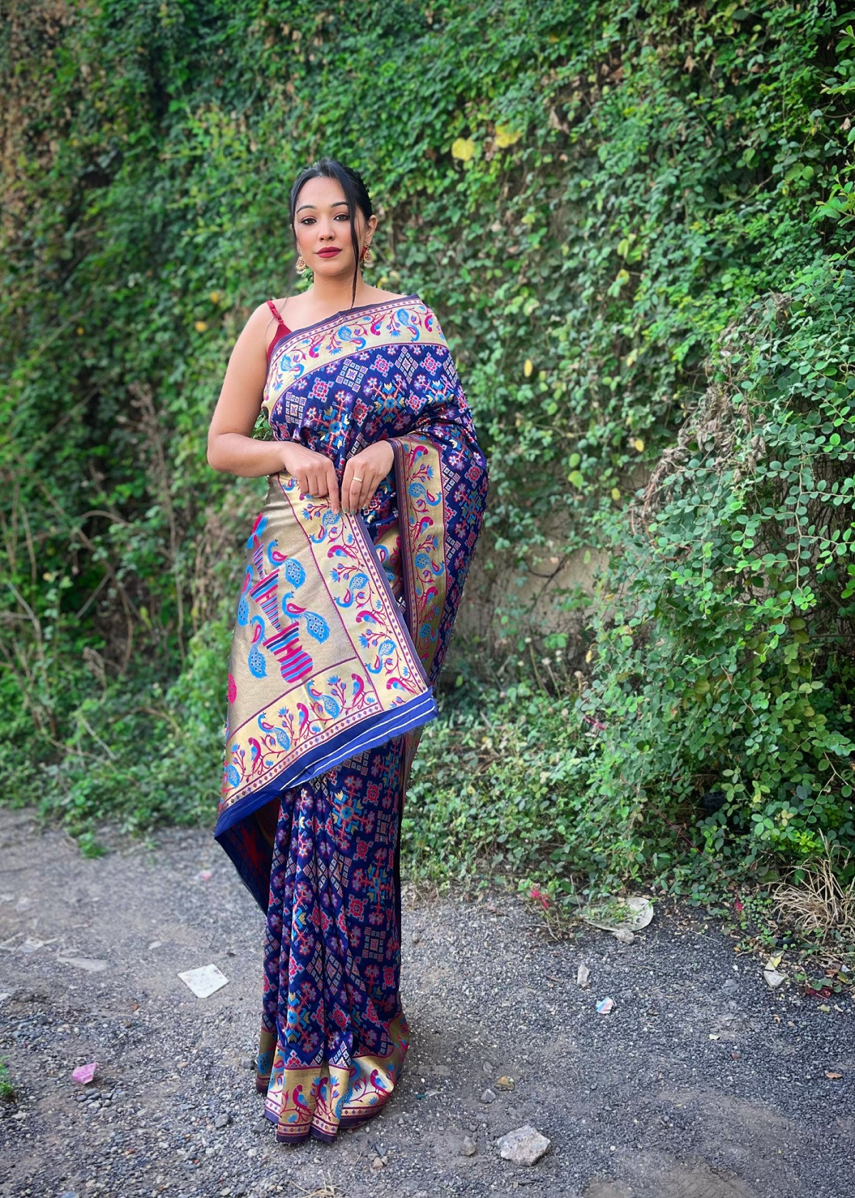 Paithani Soft Silk saree with minakari zari woven border Pallu-Violet