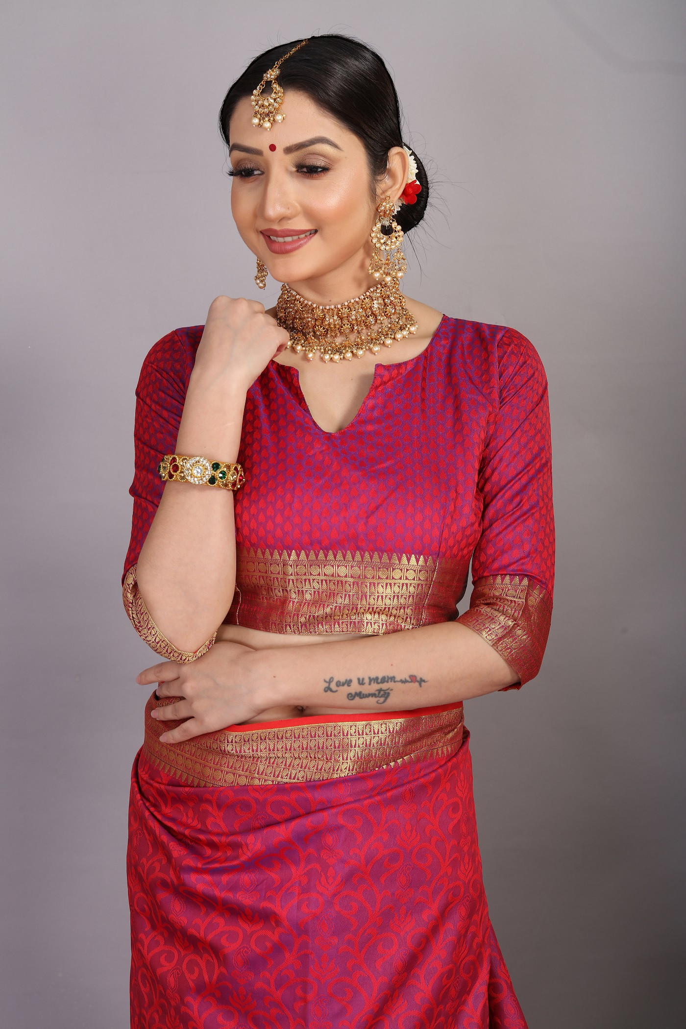 Tansui Silk saree with Gold zari woven border and rich Pallu - Purple