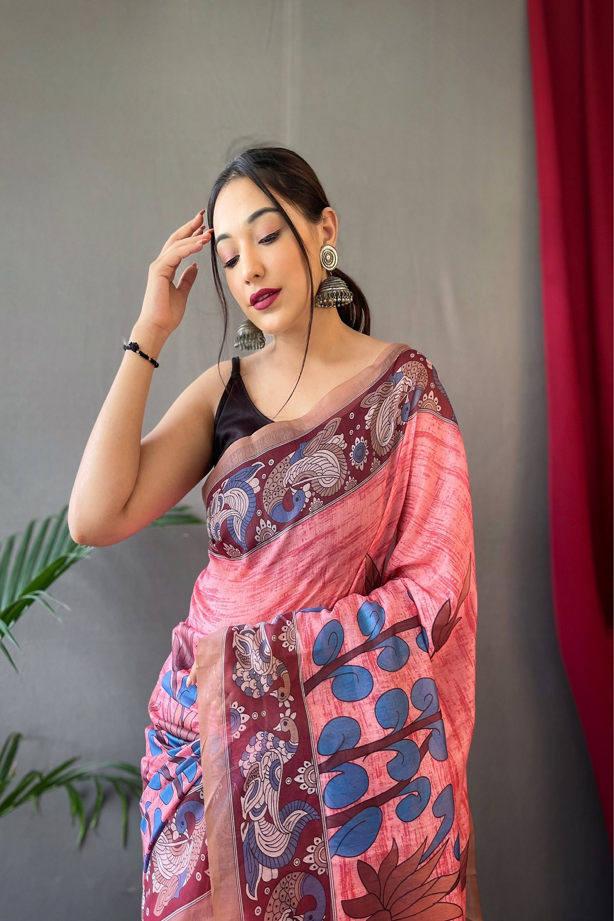Pure Cotton Kalamkari Digital Printed  Saree - Pink