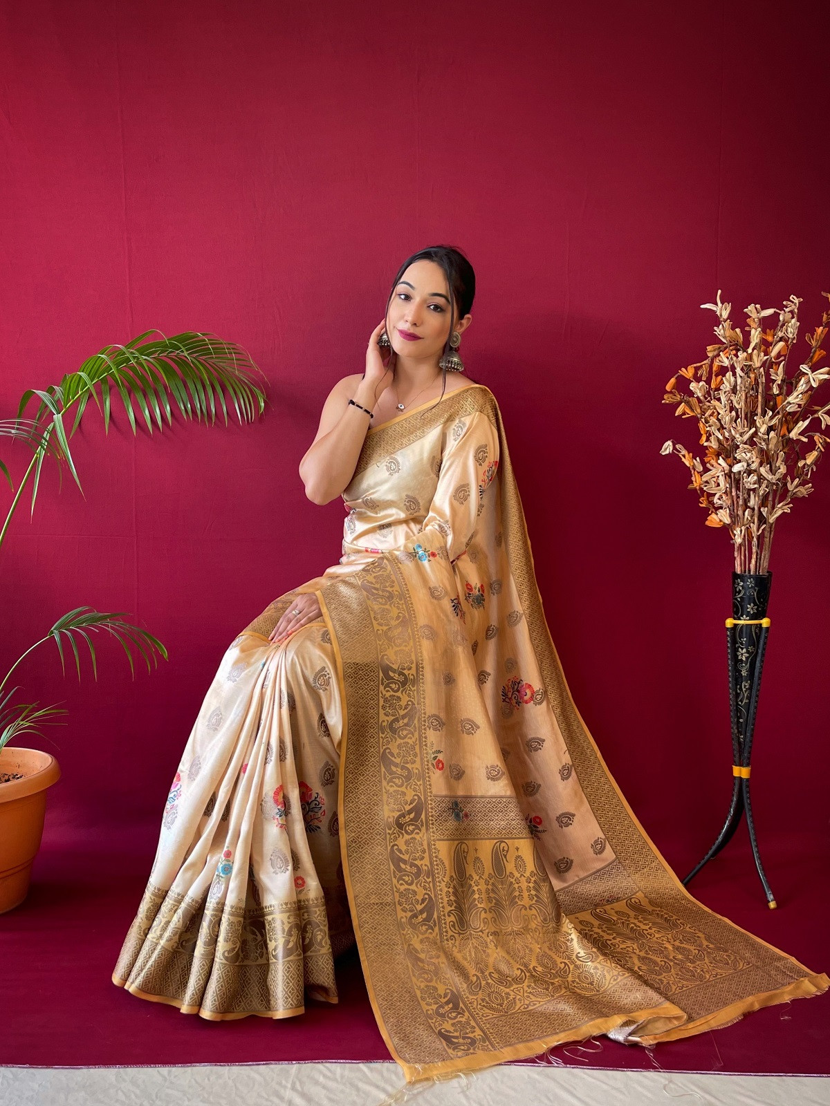 Soft Silk Zari woven floral printed saree - Yellow