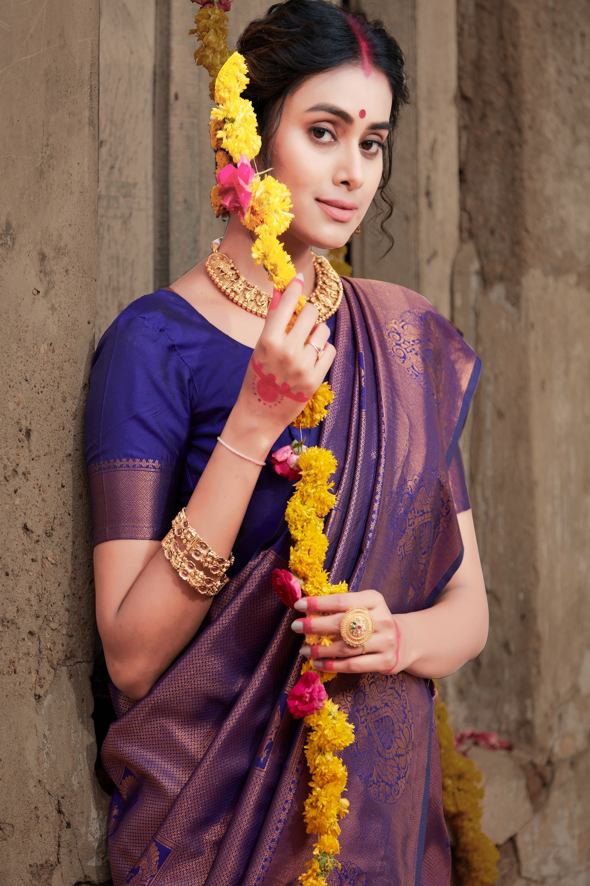 Pure Kanjeevaram Silk Gold zari woven Saree - Violet