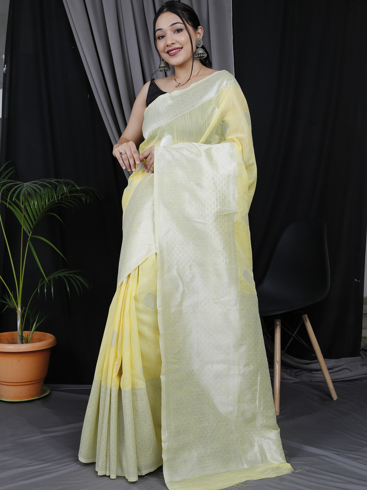 Pure Line Silk Zari Woven Saree - Yellow