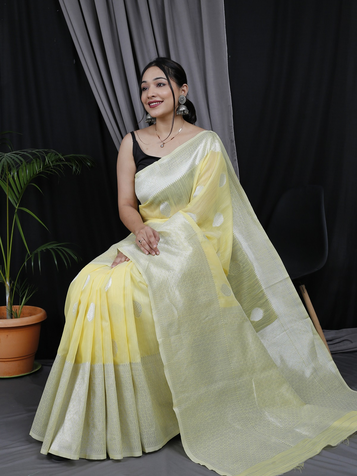 Pure Line Silk Zari Woven Saree - Yellow