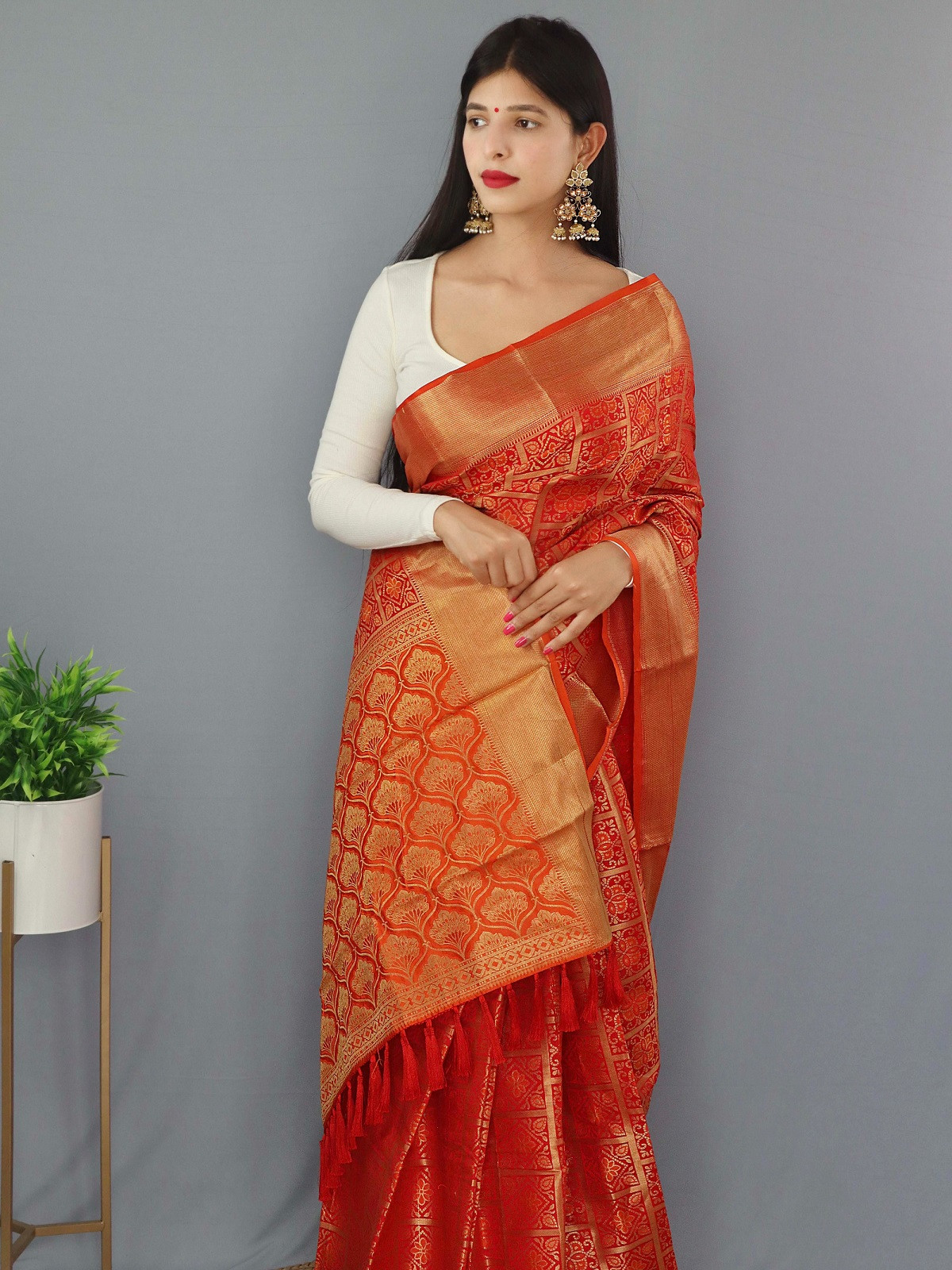 Patola Silk saree with gold Zari border and Rich  Pallu - Orange