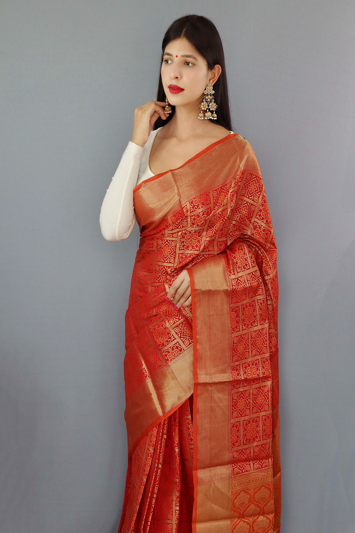 Patola Silk saree with gold Zari border and Rich  Pallu - Orange