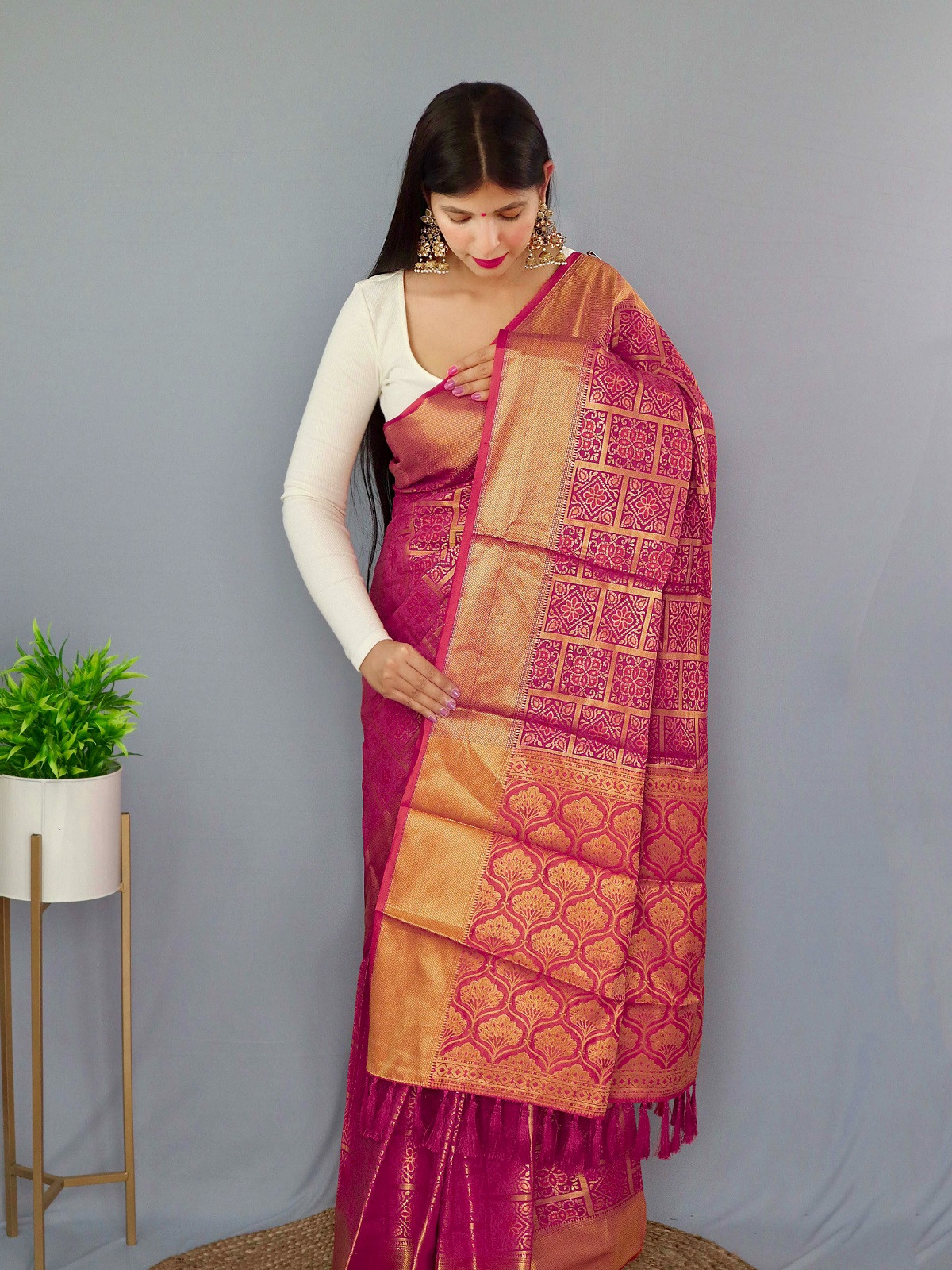 Patola Silk saree with gold Zari border and Rich  Pallu - Purple