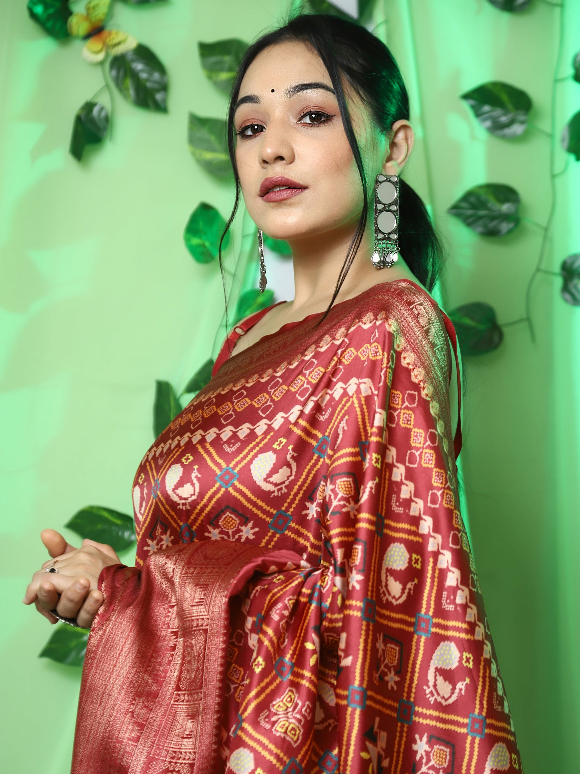 Ikkat Patola printed Pure Solf Silk woven saree - Maroon