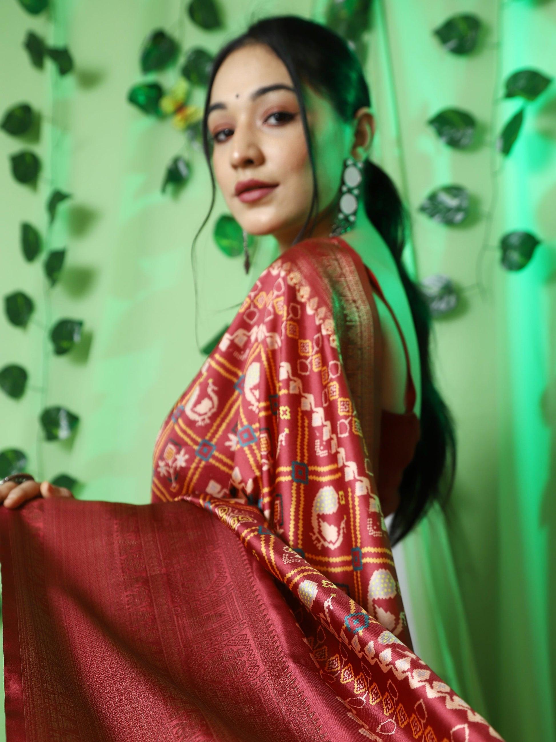 Ikkat Patola printed Pure Solf Silk woven saree - Maroon