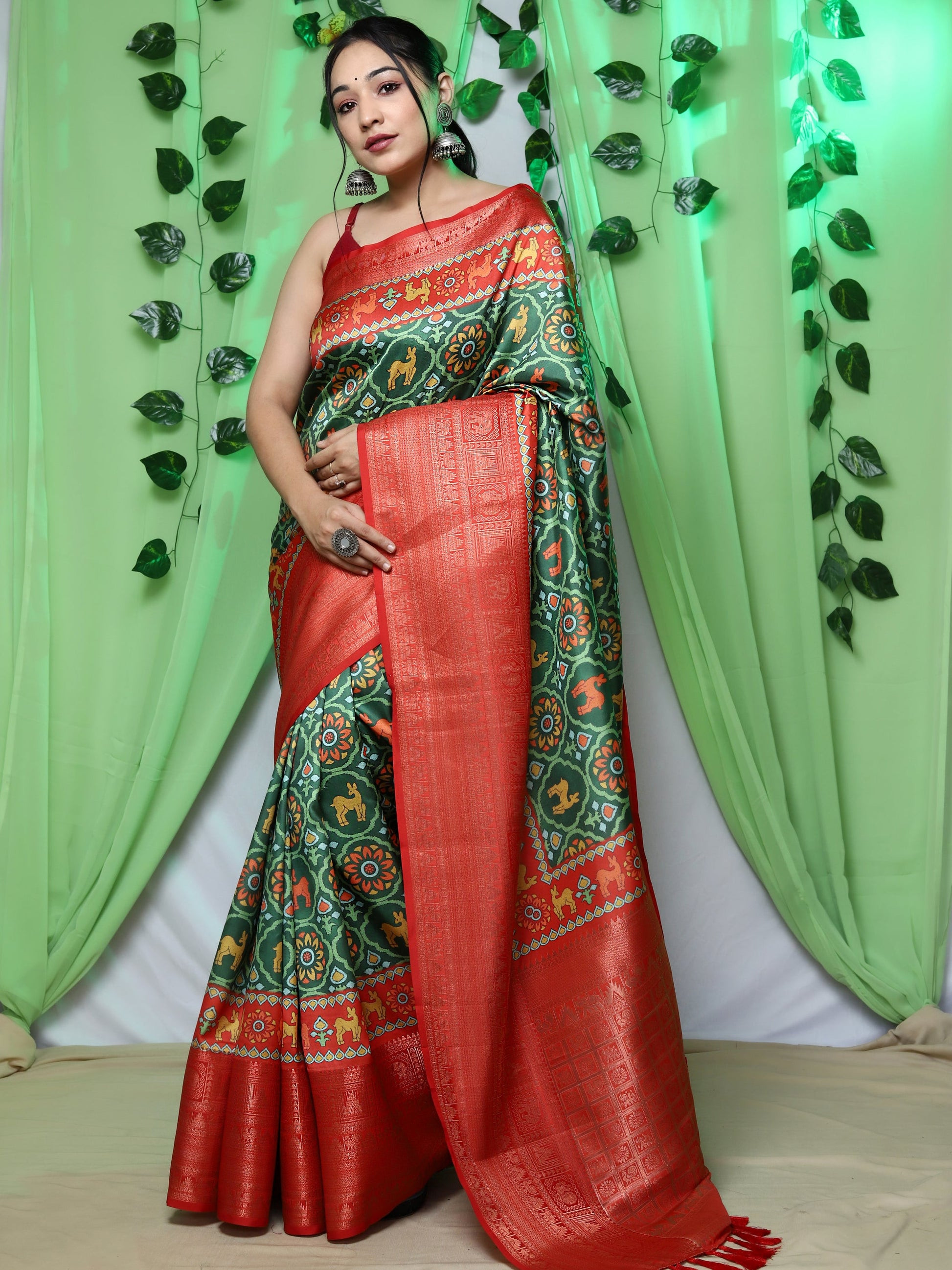 Ikkat Patola printed Pure Solf Silk woven saree - Green