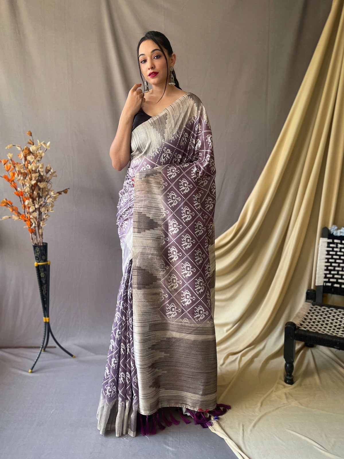 Patola Printed Pure Cotton Silk Temple woven saree - Purple