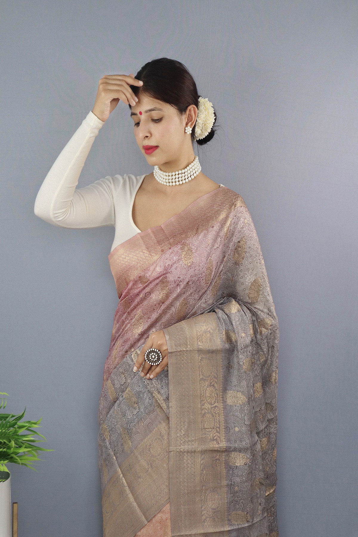 Dual Tone Zari woven Banarasi Silk Saree - Grey
