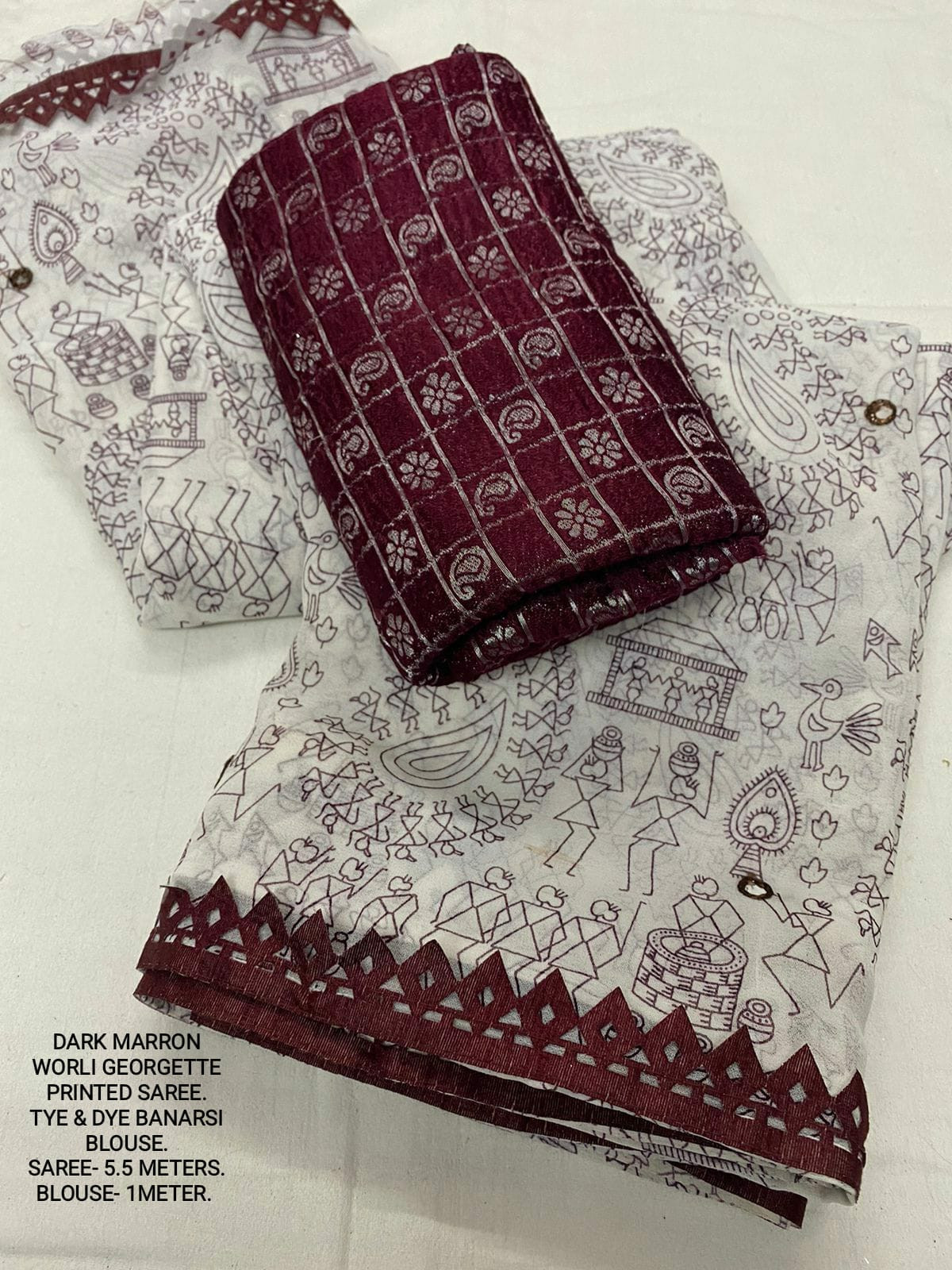 Pure Soft georgette Printed saree with mirror Work - Maroon