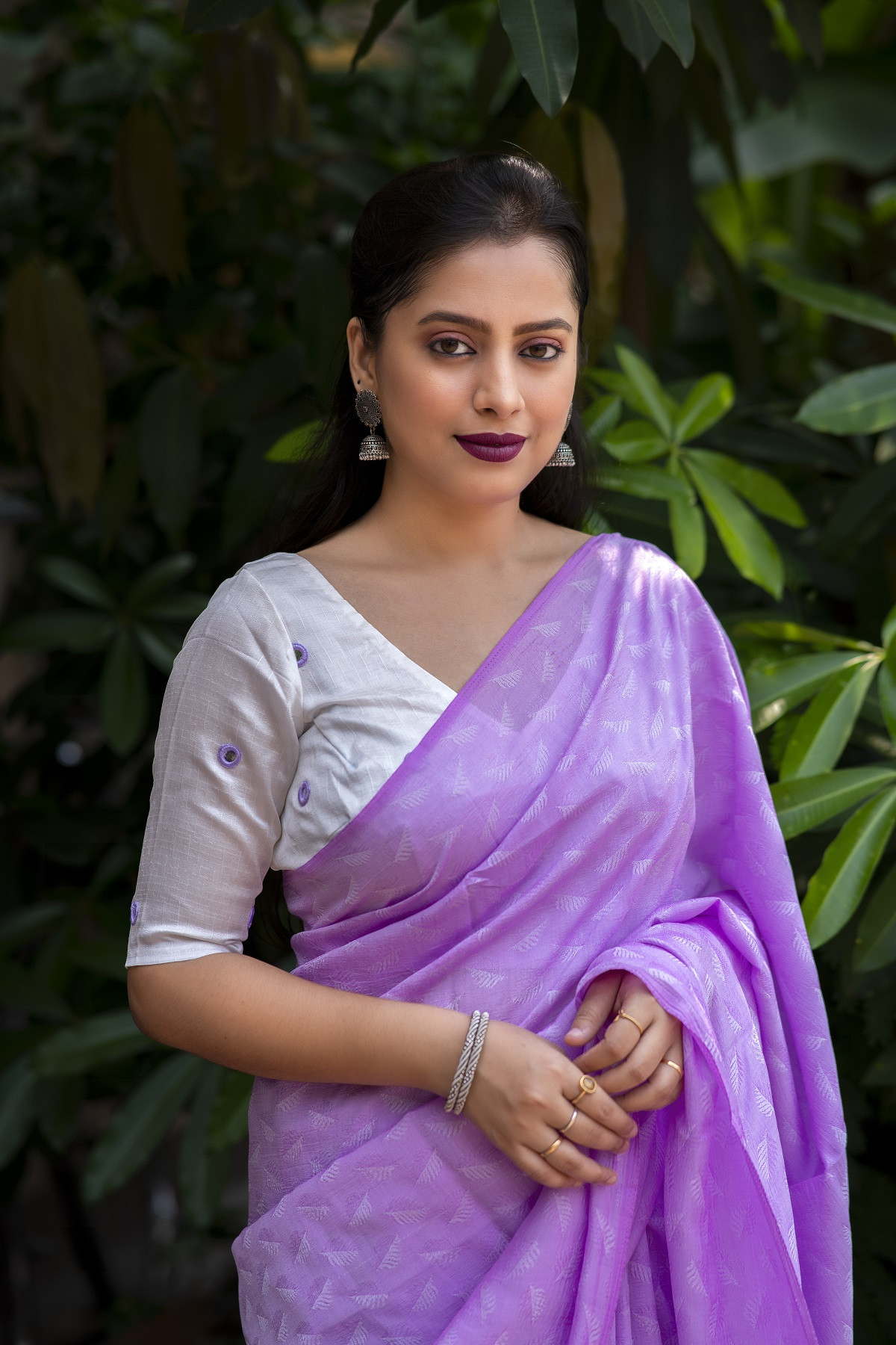 Soft jacquard saree with self woven motif - Purple