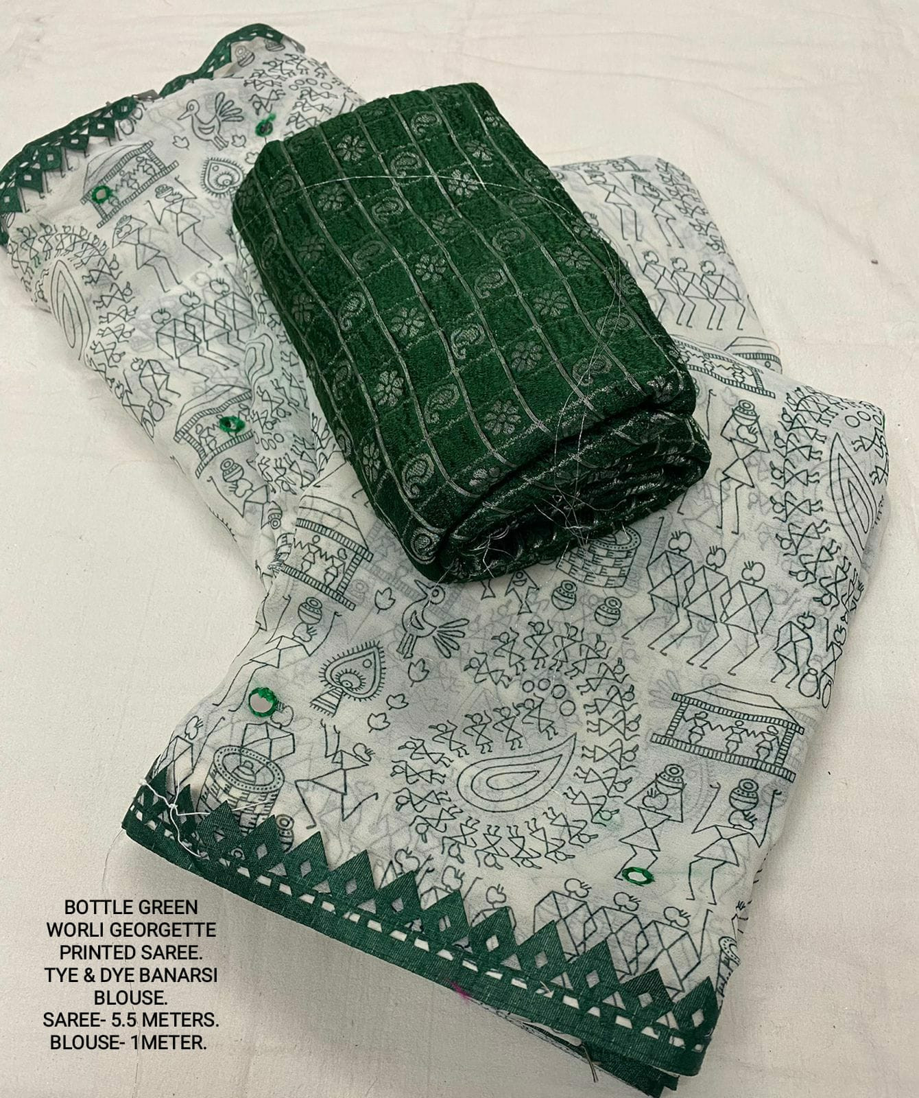 Pure Soft georgette Printed saree with mirror Work - Green