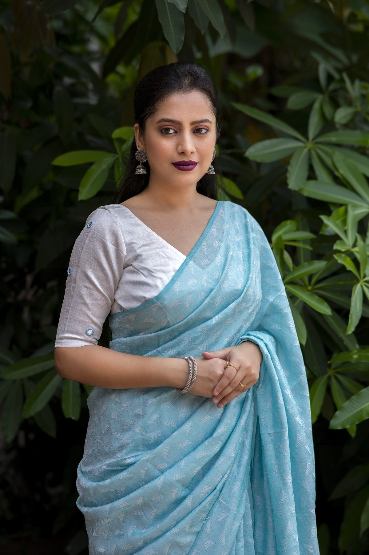 Soft jacquard saree with self woven motif - Sky Blue