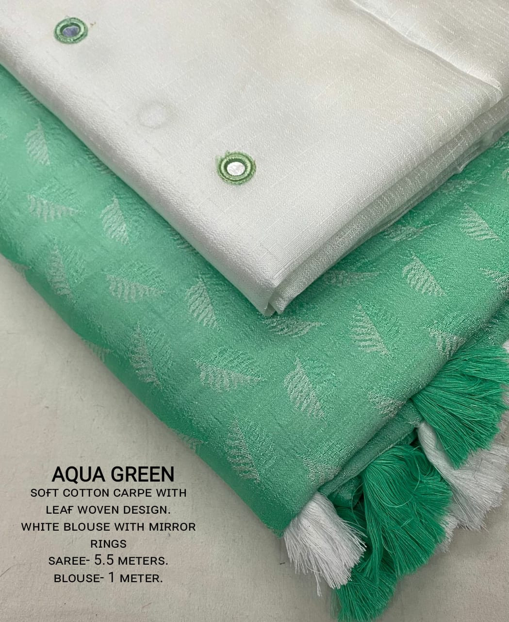 Soft jacquard saree with self woven motif - Aqua Green