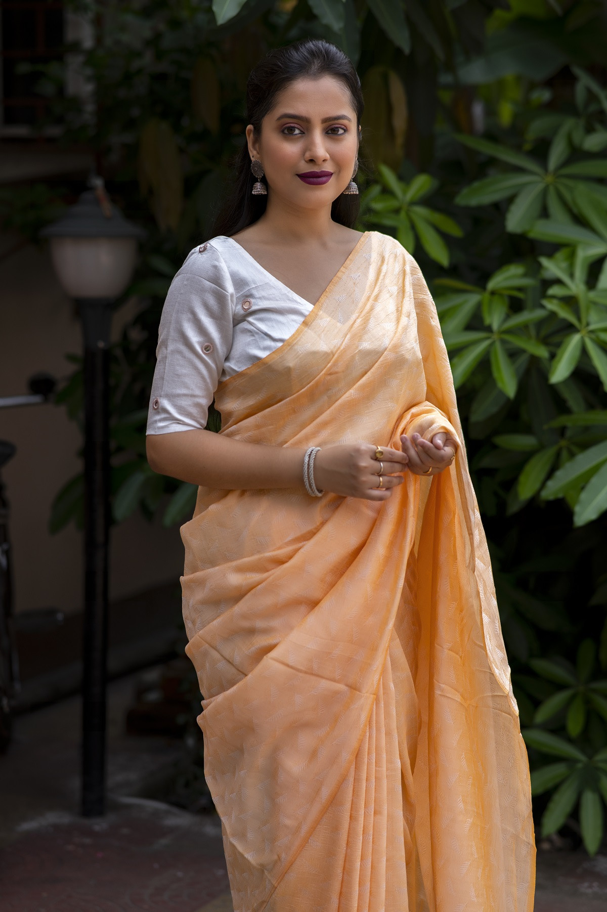 Soft jacquard saree with self woven motif - Gold