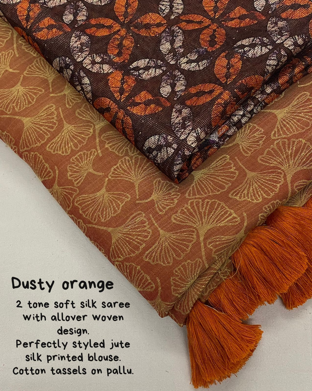 Two tone Soft Cotton silk woven saree - Orange