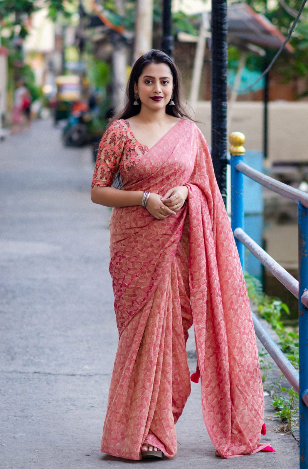 Two tone Soft Cotton silk woven saree - Dusty Pink