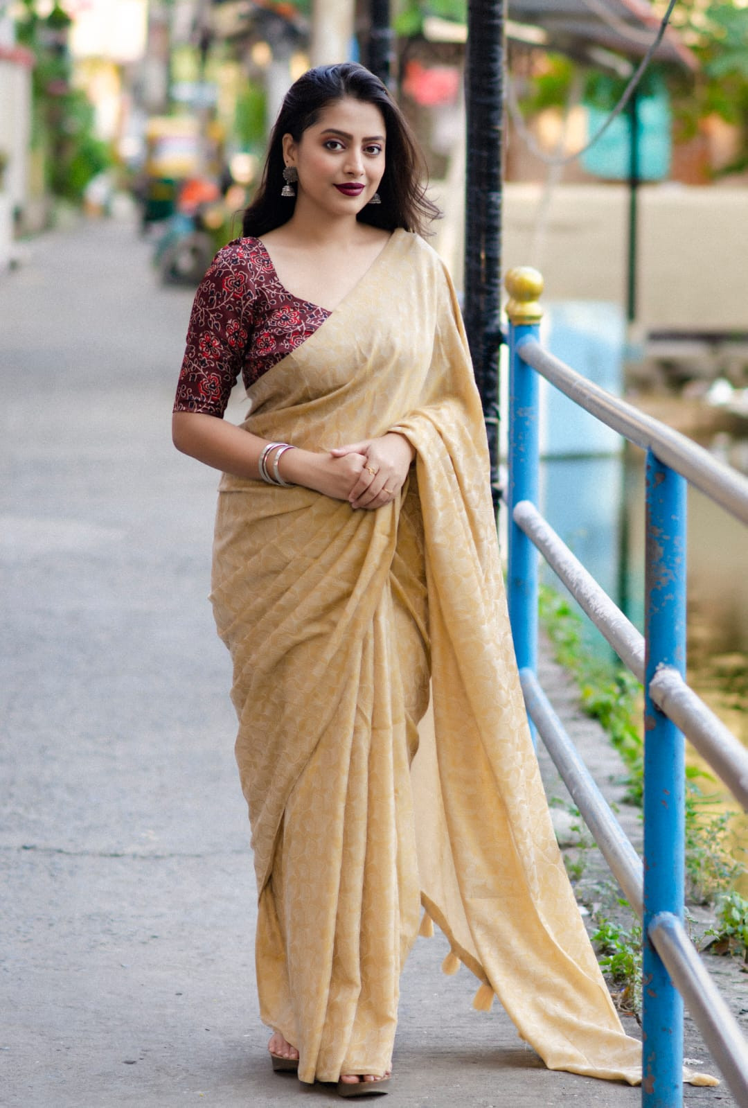 Two tone Soft Cotton silk woven saree - Gold