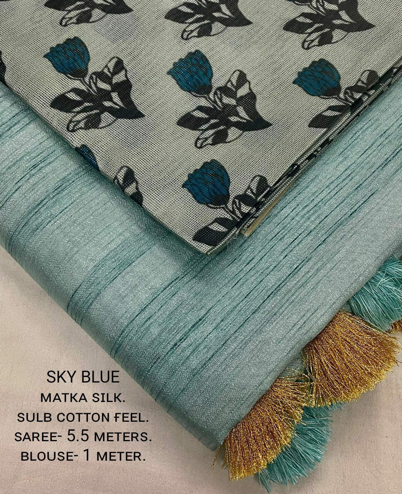 Soft Matka Silk Saree with WovenSlub - Sky Blue