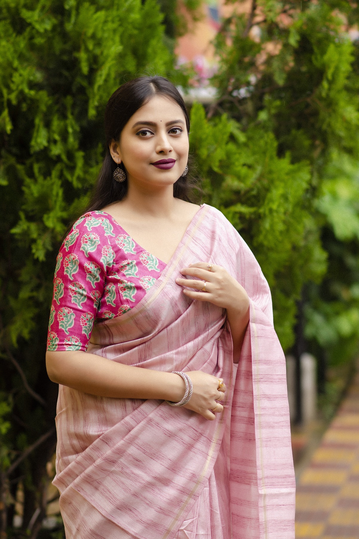 Soft Matka Silk Saree with WovenSlub - Pink