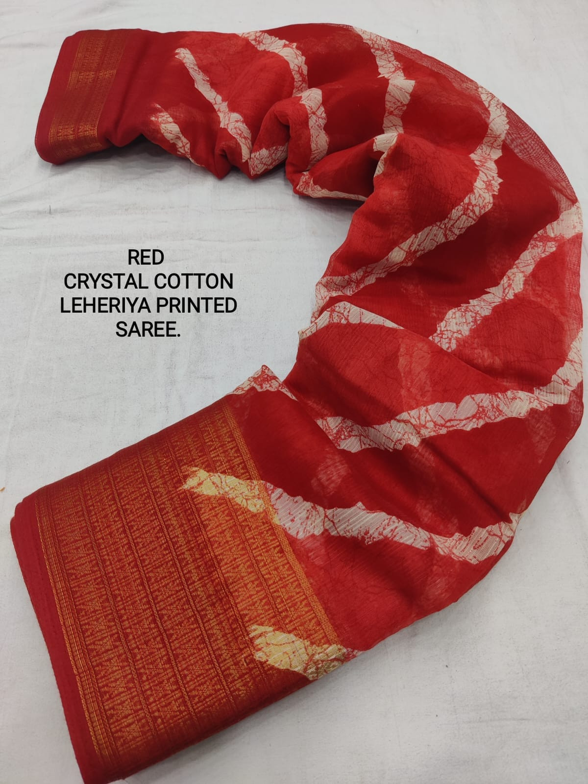 Cotton Lehriya Printed Saree - Red