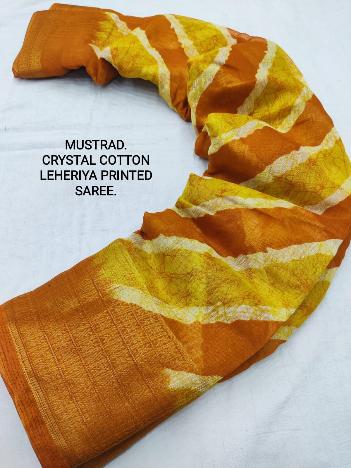 Cotton Lehriya Printed Saree - Mustard
