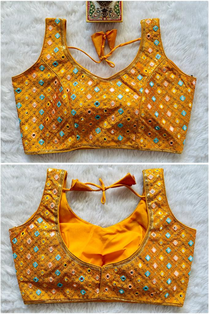 Embroidered Phantom Silk Designer Blouse - Orange