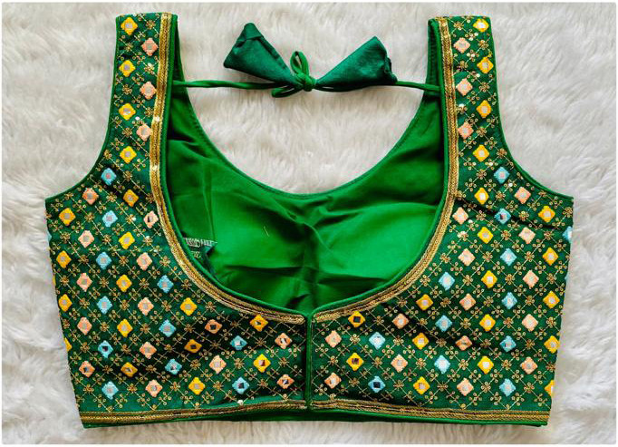 Embroidered Phantom Silk Designer Blouse - Green