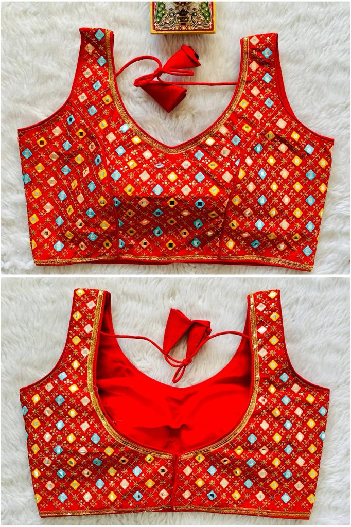 Embroidered Phantom Silk Designer Blouse - Red(XS)