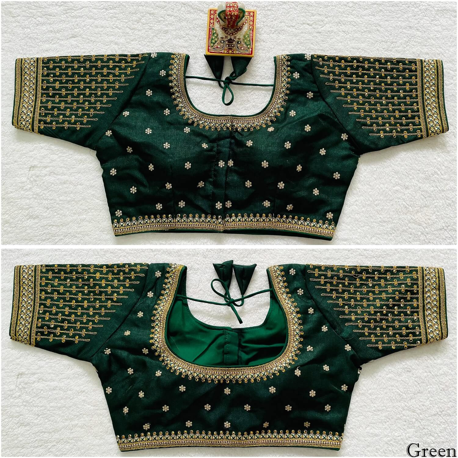 Embroidered Milan Silk Designer Blouse - Green(XS)