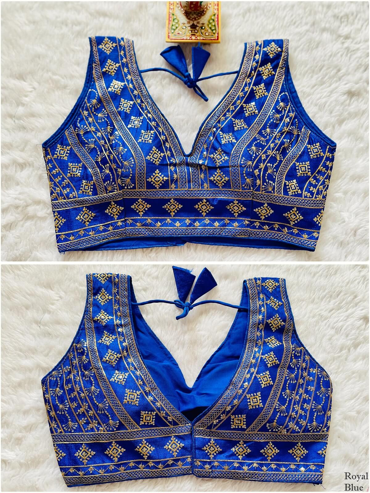 Embroidered Phantom Silk Designer Blouse - Blue