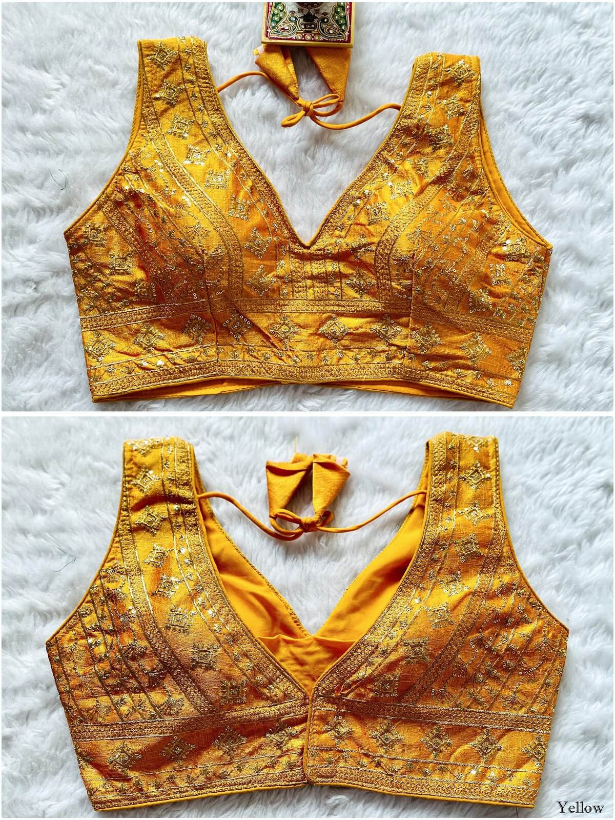 Embroidered Phantom Silk Designer Blouse - Orange(XS)