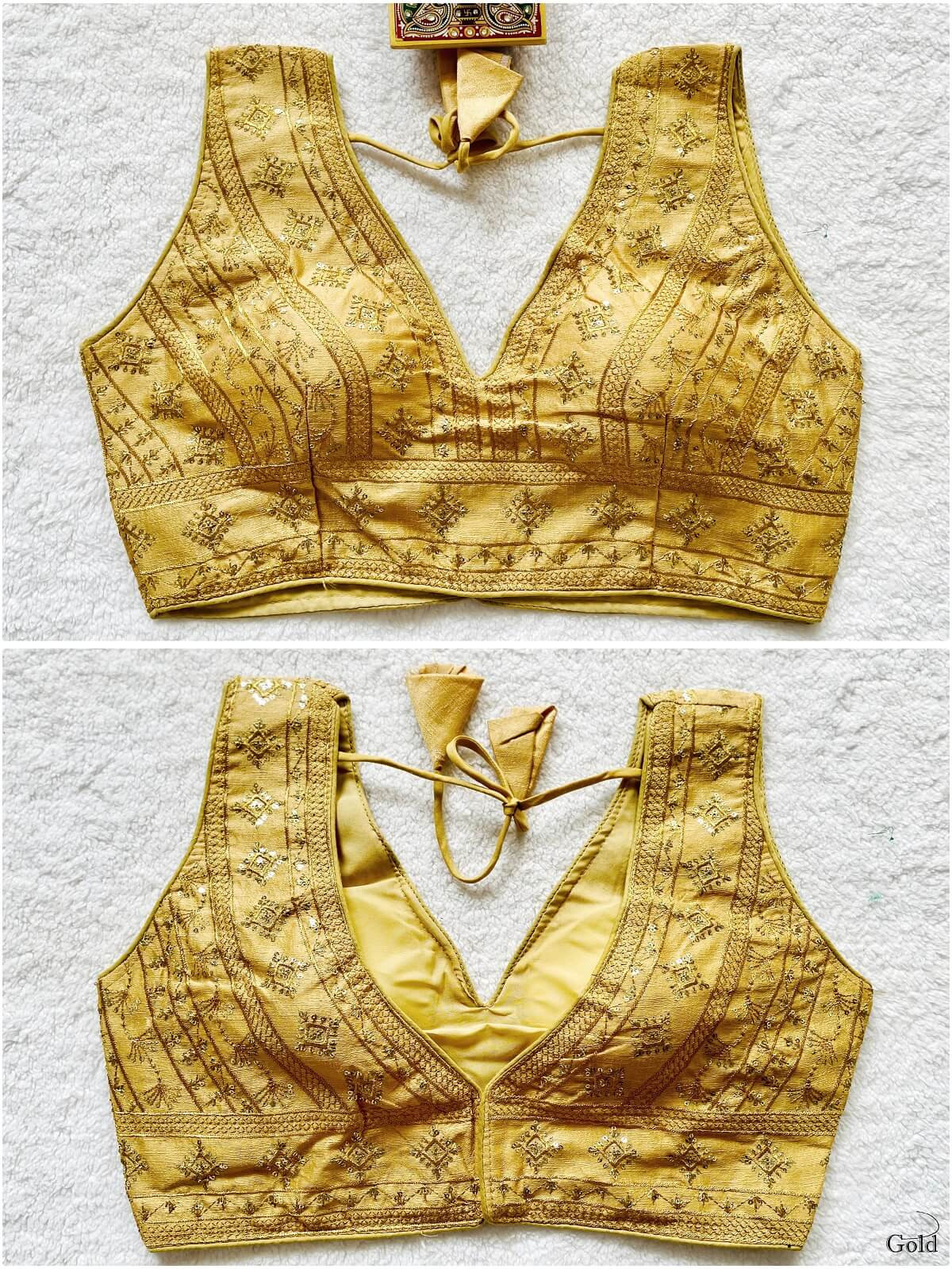 Embroidered Phantom Silk Designer Blouse - Yellow(XS)