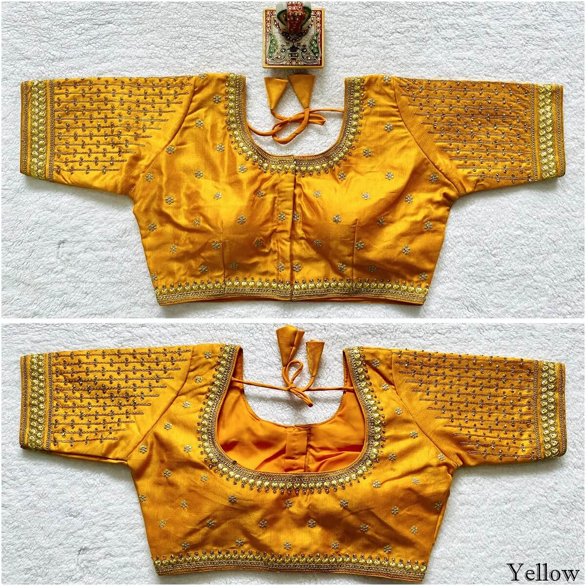 Embroidered Milan Silk Designer Blouse - Yellow(XS)