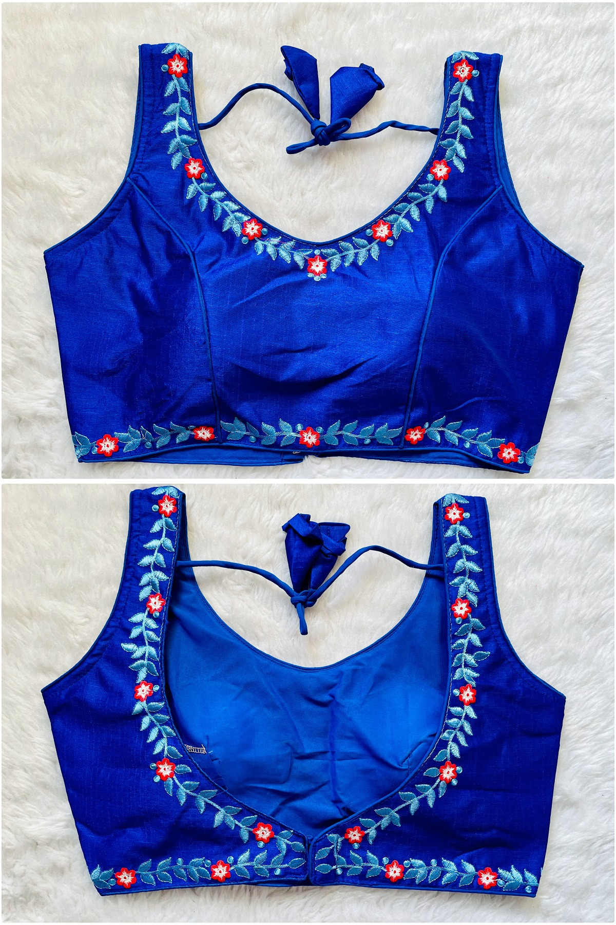 Embroidered Phantom Silk Designer Blouse - Royal Blue(XS)