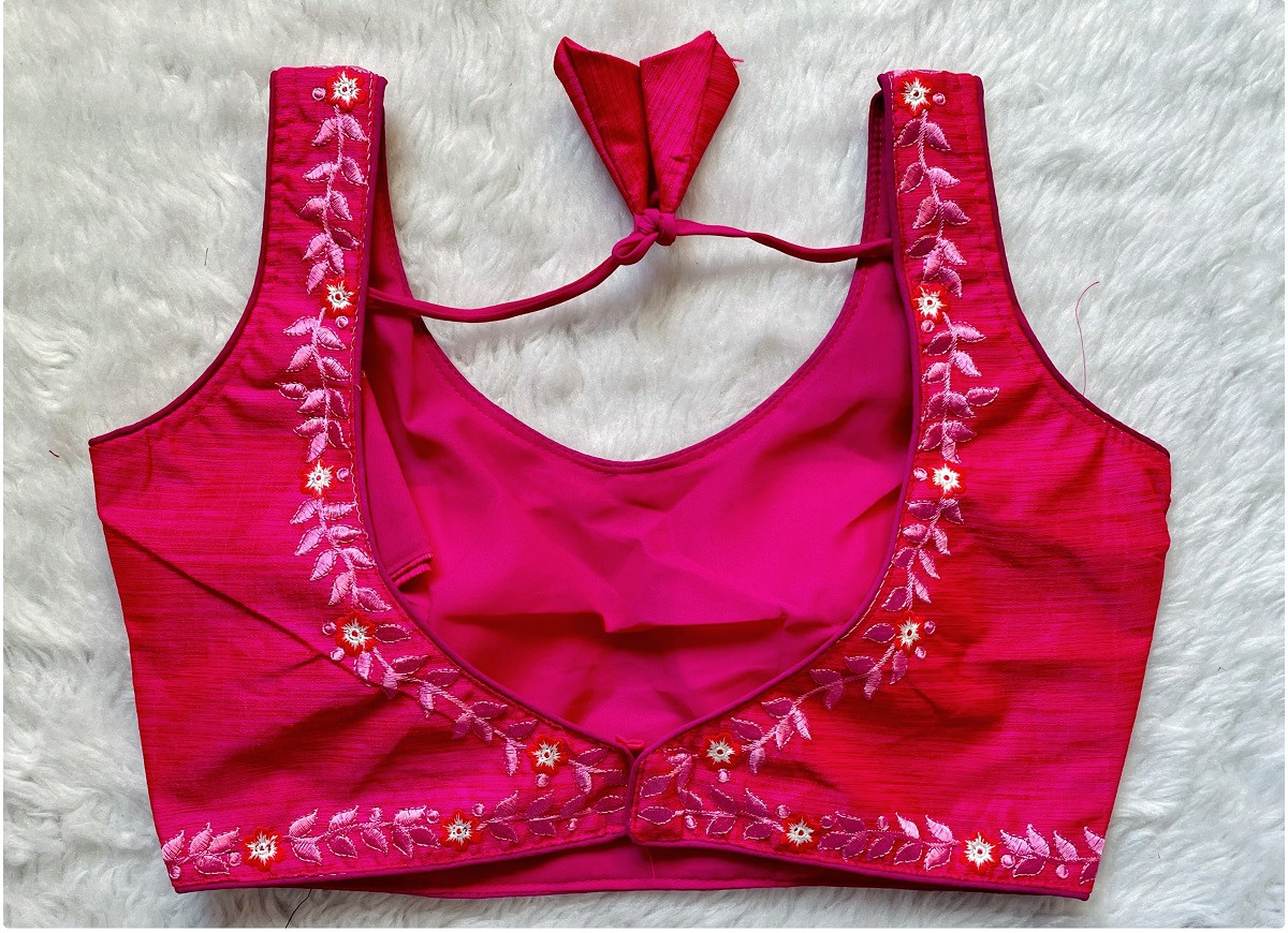 Embroidered Phantom Silk Designer Blouse - Pink(XS)