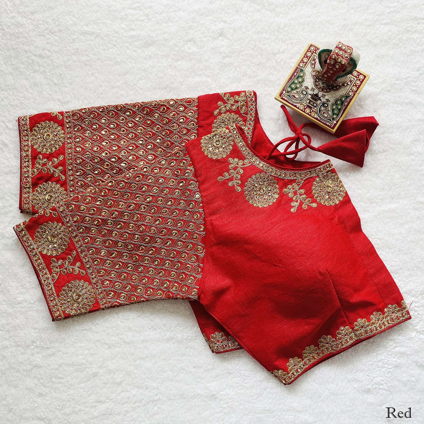 Phantom Silk Embroidered Designer Blouse - Red(XS)