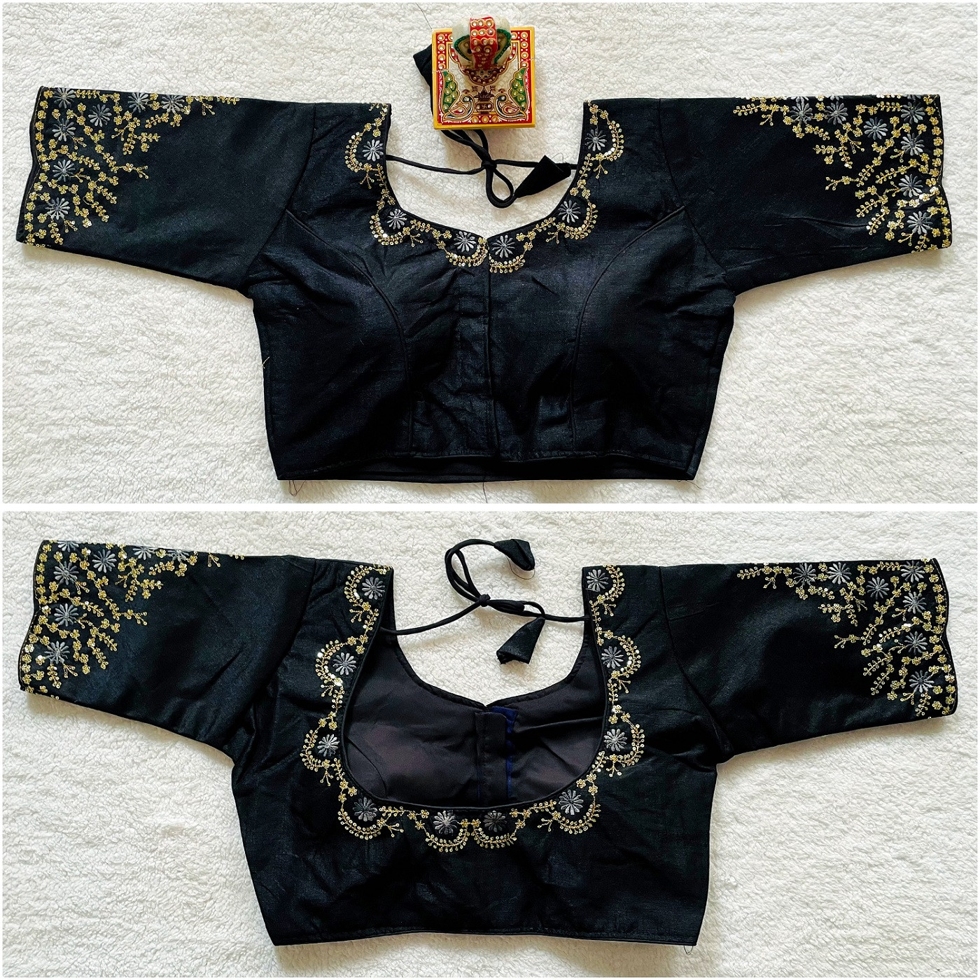 Phantom Silk Embroidered Designer Blouse - Black