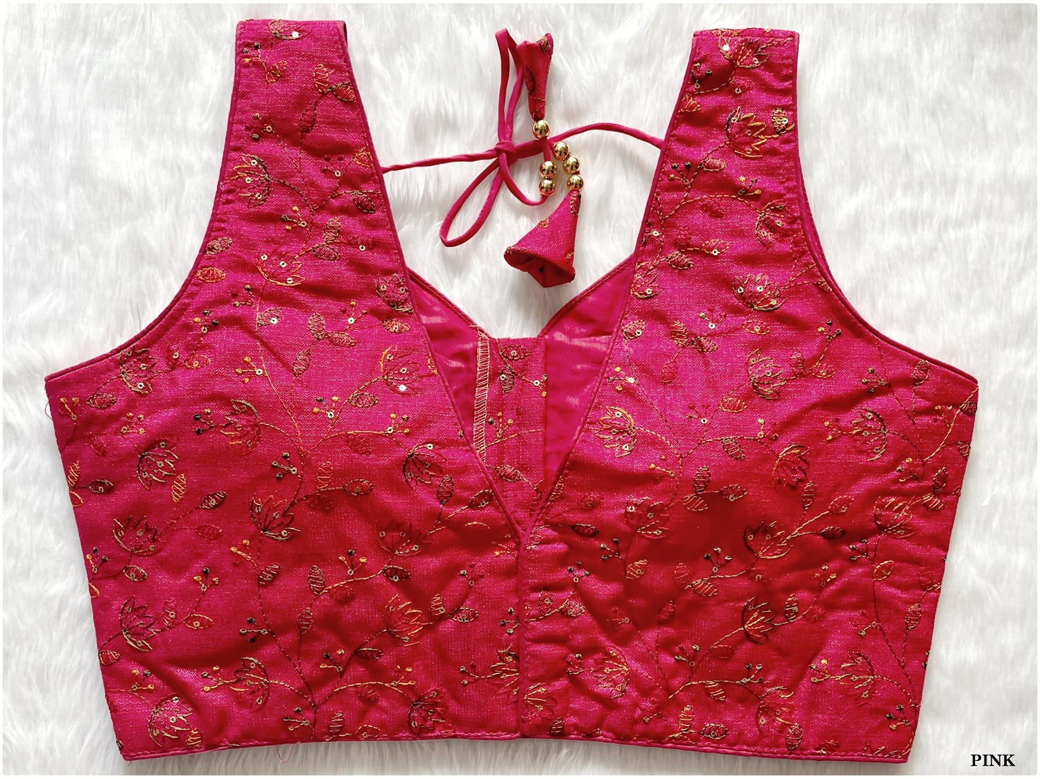 Multi Thread Sequence Embroidered Designer Blouse - Pink(XS)